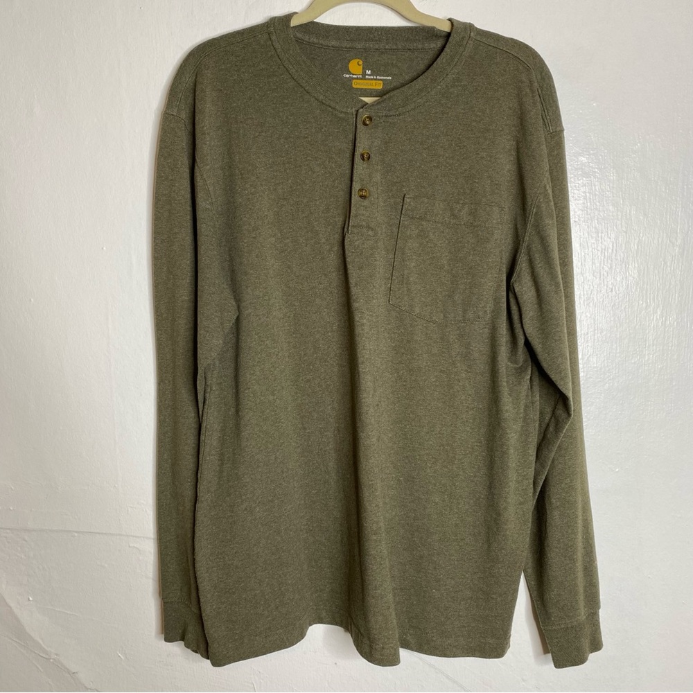 Carhartt Workwear Pocket Long-Sleeve Henley Shirt Olive Green M